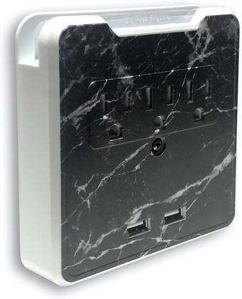 Glamsockets Decorative Wall Mount Surge Protector with 3 Outlets, Dual USB Charging Ports  Phone Holder - USB Charging Center/Multi Function Wall Tap (Black Marble)