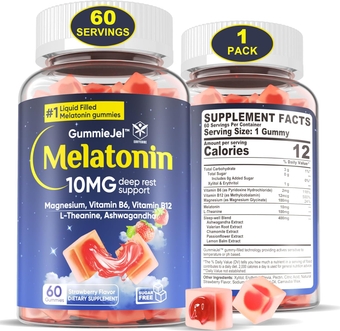 Sugar Free Melatonin Gummies 10mg 20mg with Magnesium Glycinate for Adults, L-Theanine, Ashwagandha, B6, Methyl b12, Lemon Balm & Chamomile, Supports Deep Relaxation, Antioxidation, Strawberry- 60 Day