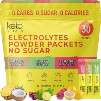 Tropical  Electrolyte Powder No Sugar -  Electrolytes Powder Packets with Potassium, Magnesium, Sodium, & Calcium - Sugar Free Electrolyte Drink Mix & Hydration Powder, 30 Serving