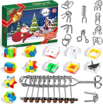 Advent Calendar 2023 for Kids - Christmas Gifts Brain Teaser Puzzles - Christmas Countdown Calendar Decoration Gift Box - 24 Pcs Metal Wire Puzzle Big Challenge for Adults Girls Boys Teens