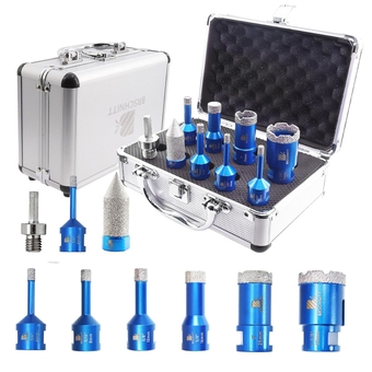 Diamond Core Drill Bit Set for Porcelain Tile Ceramic Marble Granite Drilling, 6/6/8/10/16/25/35mm Tile bit & 0-4/5"Diamond Chamfer Finger bit&Adapter