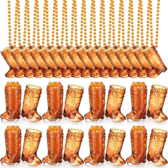 Boot Shot Glasses on Beaded Necklace Plastic Cowgirl Shot Glass Cup Necklace Bride and Groom Supply for Bachelorette Carnival Party Birthday Wedding Supply(Transparent Brown, 36 Pcs)
