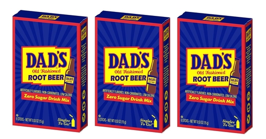 Dad's Old Fashioned Root Beer - Singles To Go Sugar Free Powdered Drink Mix - Pack of 3-3 Boxes with 6 Sticks Per Box - 18 Total Packets - Low Calorie