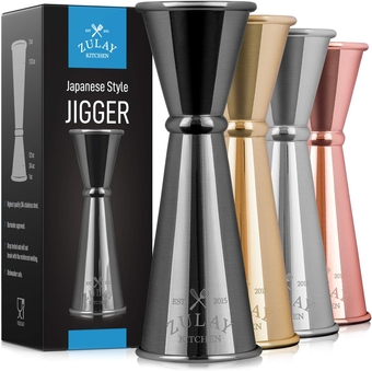 Shot Measure Jigger For Bartending - Cocktail Jigger 18/8 Food-Grade Stainless Steel - Jigger 2 oz 1 oz Etched Markings - Cocktail Measuring Cup Japanese Jigger - Double Jigger (Black)