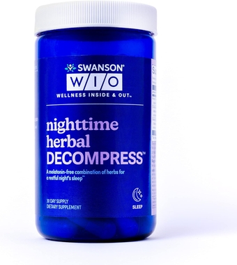 Swanson WIO Nighttime Herbal DECOMPRESS No Melatonin, Chamomile, Valerian Root, Hops, Botanical, Non-Habit, 60 Capsules (30-Day Supply)
