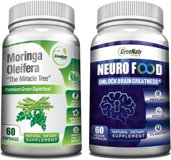 Brain Power Bundle: Perfect Combination of B Vitamins, Folic Acid Plus Moringa Leaf Powder Packed with Essential Minerals and antioxidants