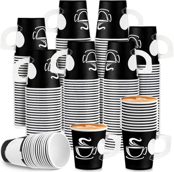 200 Pieces 7 oz Disposable Espresso Cups with Wide Comfort Handles Paper Cocoa Espresso Paper Cups Hot Cold Coffee Cups for Drinking Tea Party Juice Water Beverage Picnic Travel Events (Black)