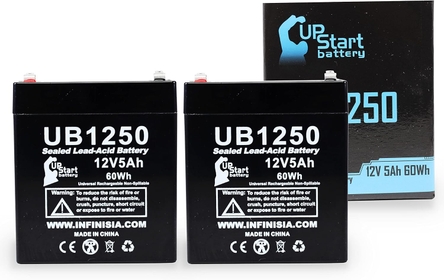 2X Pack - ADT Security Alarm Safewatch Pro 3000  - Replacement UB1250 Universal Sealed Lead Acid  (12V, 5Ah, 5000mAh, F1 Terminal, AGM, SLA) - Includes 4 F1 to F2 Terminal Adapters