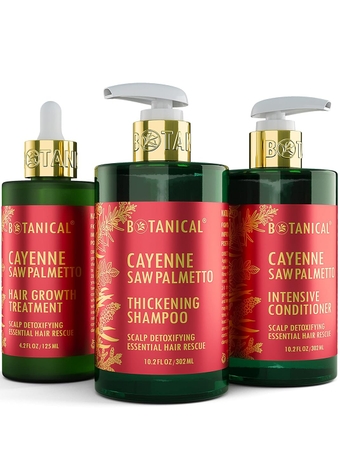 Hair Growth Set: Pre-shampoo Scalp Stimulating Treatment, Shampoo and Conditioner | Cayenne Saw Palmetto | For Hair Loss Preventions and Scalp Stimulation | Alopecia, Postpartum, DHT