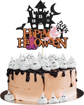 1 Pack Happy Halloween Cake Topper Glitter Haunted House Cake Topper Decotation for Kids Boy Girl Men Women Fall Autumn Halloween Party Supplies