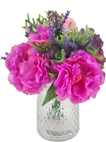 Artificial Peony Faux Flowers Plants Bouquets Arrangement Fake Silk Flower Table Centerpieces for Vase Home Kitchen Garden Party Decoration (Fuchsia)