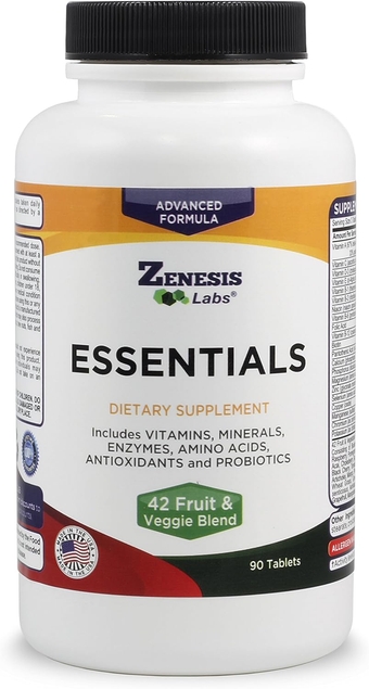 Essentials - a Natural & Nutrient Rich Multi-Vitamin - with Minerals, Enzymes, Amino Acids, Antioxidants and Probiotics - 90ct