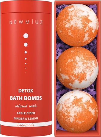 Natural Detox Fizzing Bubble Bath Bombs Apple Cider Ginger & Lemon Essential Oils Cleanse Hydrate Skin Extra Large Handmade Relaxing Spa Gift Set for Women & Men Organic Bath Bombs