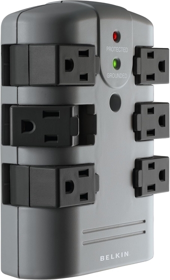 Power Strip Surge Protector - 6 Rotating AC Multiple Outlets, Flat Pivot Plug - Heavy Duty Wall Outlet Extender for Home, Office, Travel, Computer Desktop & Phone Charging Brick (1,080 Joules)