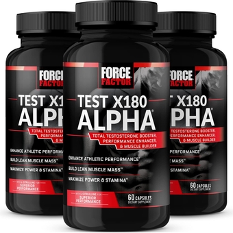 Test X180 Alpha, 3-Pack, Total Testosterone Booster for Men with Fenugreek Seed and Maca Root to Improve Blood Flow, Build Lean Muscle, Improve Male Athletic Performance, 180 Capsules