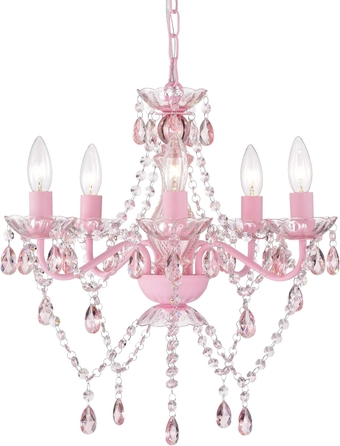 Pink Chandelier for Girls Room 5 Light Pink Acrylic Crystal Chandelier Kids Chandelier for Girls Crystals Chandelier