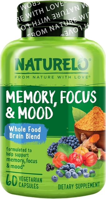 Whole Food Brain Blend Supplement, Helps Support Memory, Focus and Mood - 60 Vegetarian Capsules