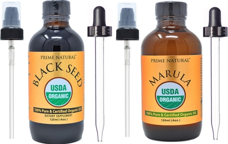 Organic Black Seed Oil [4oz] & Organic Marula Oil [4oz] Bundle - USDA Certified - Cold Pressed, Virgin, Unrefined, Vegan