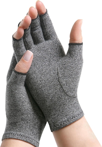 Brownmed Compression Arthritis Gloves - Compression Gloves for Arthritis & Joint Pain Support - Men's & Women's Fingerless Gloves to Support Circulation - Grey - X-Large