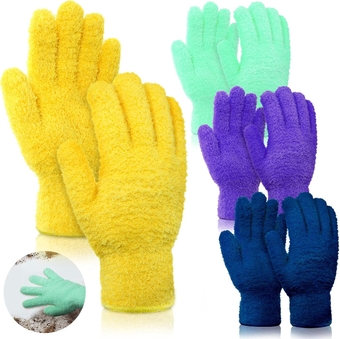 4 Pairs Microfiber Auto Dusting Cleaning Gloves Washable Cleaning Mittens for Kitchen House Cleaning Cars Trucks Mirrors Lamps Blinds Dusting Cleaning (Green, Dark Blue, Yellow, Purple)