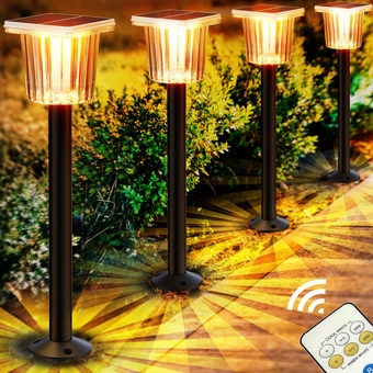 Pathway Lights Solar Powered, 4 Pack Landscape Path Lights Solar Waterproof with 2 Controllers, IP65 Waterproof 1500mAh 12H Lasting Cool&Warm Walkway Lights for Yard Patio Sidewalk Decor