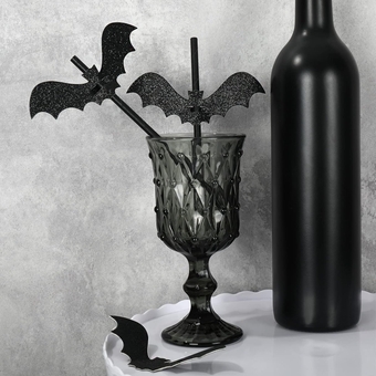 Halloween Paper Straws Glitter Bat Disposable Paper Straws Black Drinking Straws Halloween Bat Decorative Straws for Halloween Party Supplies Decoration, 25Pcs