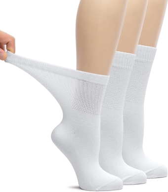 Women's Bamboo Loose Fit Diabetic Crew Socks, Soft, Wide & Stretchy with Seamless Toe & Non-Binding Top, 3 Pairs