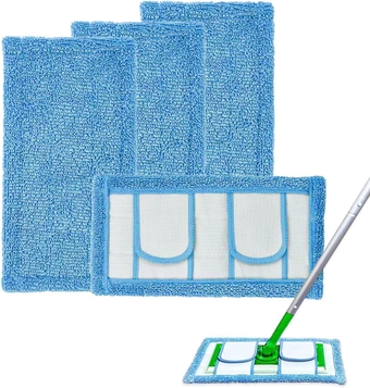 4 Pack Reusable Microfiber Mop Pads for Swiffer Sweeper and All 10-12 Inch Flat Mop Upgraded Wet Dry Cleaning Pads for All Hard-Floor