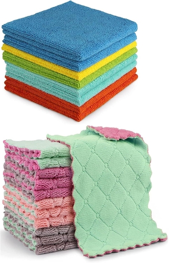 Kitchen Dish Cloth - 12 Pack, Super Absorbent Coral Fleece Dish Cloths, No Odor Reusable Dish Cloth, Premium Microfiber Cleaning Cloths, Nonstick Oil Washable Fast Drying 6.3" x10.4"