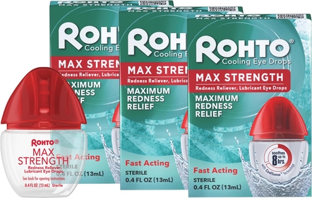 Max Strength Redness Reliever, Lubricant Eye Drops, Fast, Cooling Relief for Red, Dry, Itchy Eyes,Redness and Dry Eye Symptom Relief, Refreshing Eye Drops, 0.4 fl oz (3 Pack)