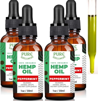 Hemp Seed Oil Drops Peppermint Flavor for Improved Cognitive Function, Omega 3 6 9 Fatty Acids, Organic, Non-GMO, Vegan (30,000mg 4-Pack)
