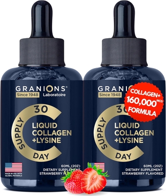 Liquid Collagen Peptides with Biotin and Lysine - Liquid Lysine 100,000mcg, 50,000mcg Collagen Liquid, 10,000mcg Biotin - Max Hair Skin and Nails Liquid Collagen for Women - Strawberry - 2-Pack 2x2oz