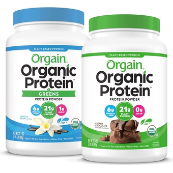 Organic Plant Based Protein & Greens Powder, Vanilla Bean - 1.94 Pound & Organic Plant Based Protein Powder, Creamy Chocolate Fudge - Vegan, Low Net Carbs, Non Dairy, 2.03 Pound