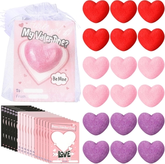 18 Sets Valentine Bath Bombs for Women Hearts Shape Bath Bomb Gift Set with Valentine Cards and Organza Bags Colorful Bubble Bath Bomb for Wife Girlfriend Girls Valentine's Day Exchange Gifts