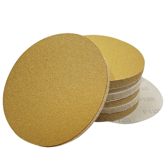 Gold Sanding Discs 6 Inch- 120 Grit 50Pcs Premium Hook & Loop Sandpaper for Random Orbital Sanders, Aluminum Oxide Abrasive - Ideal for Automotive Paint and Woodworking