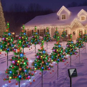 12 Pack 30 Inch Solar Christmas Tree Lights Prelit Christmas Tree Decorations Waterproof Outdoor Small Xmas Tree Stake Light for Holiday Path Garden Yard Decor (Berry)