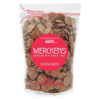 Merckens Chocolate Fountain Chocolate Melts, Melting Chocolate For Cake Pops, Melting Wafers, Candy Melts Chocolate Chips For Baking Milk Chocolate 3 Pound Resealable Bag