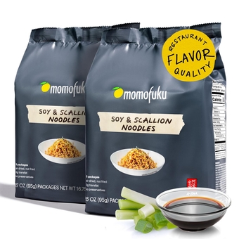 Momofuku Soy & Scallion Ramen Noodles by David Chang, 10 Count (Pack of 2) Air-Dried Vegan Instant Noodles with Sauce