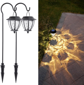 Shepherd Hook Hanging Solar Lights, 2Pack 34" Warm White Solar Lanterns Outdoor Waterproof, 12H Lighting Solar Powered Hanging Lanterns LED for Garden Decor Driveway Walkway Sideway Yard