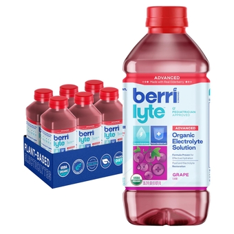 Berri Lyte Advanced Plant Based Organic Electrolyte Solution – Pediatric Rehydration Drink – Natural Sugar Grape Flavor - Real Elderberry, 1 L, 6 ct