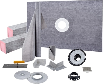 Shower Curb Kit, 38"x60" Watertight Shower Curb Overlay with 4" PVC Central Bonding Flange, 4" Stainless Steel Grate, 2 Cuttable Shower Curb and Trowel, Shower Pan Slope Sticks Fit for Bathroom