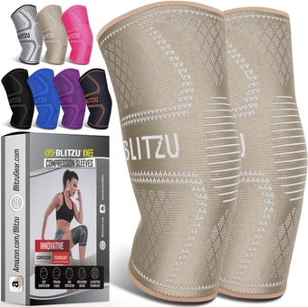 2 Pack Knee Brace, Compression Knee Sleeves for Men, Women, Running, Working out, Weight Lifting, Sports. Knee Braces Support for Knee Pain Meniscus Tear, ACL, Arthritis Pain Relief. Beige M