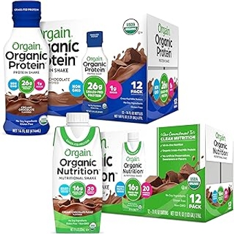 Organic 26g Grass Fed Whey Protein Shake, Creamy Chocolate - 14 Ounce, 12 Count (Packaging May Vary) & Organic Nutr...
