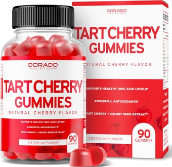 Tart Cherry Gummies Uric Acid Level Support (90 Gummies) - Powerful Antioxidant - Advanced 2400mg Equivalent Extract with Celery Seed - Non GMO & Gluten Free - Delicious Cherry Flavor (90 Gummies)