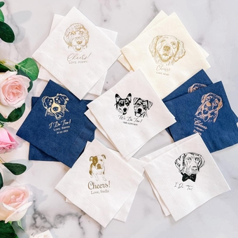 50pcs Personalized Pet Photo Wedding Cocktail Napkins, Custom Dog Napkins Wedding, Cat Disposable (unfolded 10" x10") Bar Party Paper beverage for Birthday Graduation Luncheon Dinner Christening