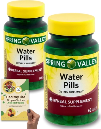 Spring Valley Water Pills, 60 Tablets - (Pack of 2) |40 Days Supply|, Natural Fluid Balance Support + 'Healthy Life, Simple Choices: Guide'