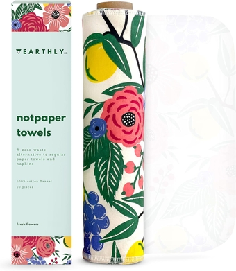Reusable Paper Towels - 10 Pack - Roll of Washable Cotton Cloth Paper Towels - Paperless Reusable Napkins Cloth Washable - Absorbent + Long Lasting - Zero Waste Products - (Flowers)