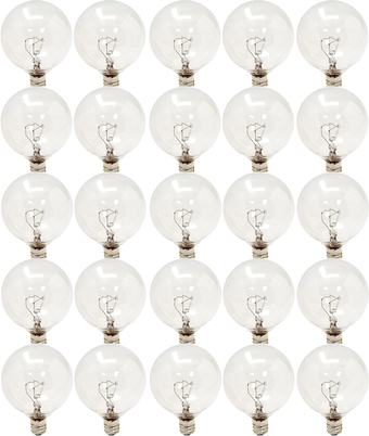 Incandescent Globe Light Bulbs, 25 Watt, G16.5, Vanity Lights (25 Pack)