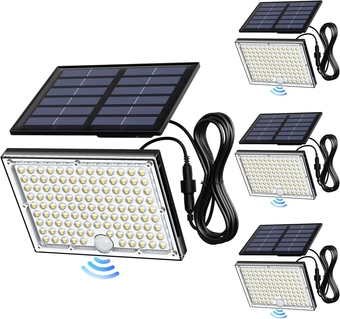 Motion Sensor Flood Lights, 113 LED Cool White Solar Lights for Outside, Dusk to Dawn IP65 Waterproof LED Outdoor Solar Powered Security Spot Lights for Porch Patio Garage (4 Pack)