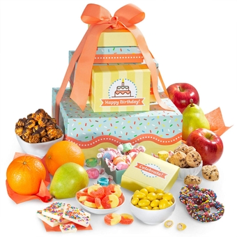 Happy Birthday Fruit & Sweets Tower